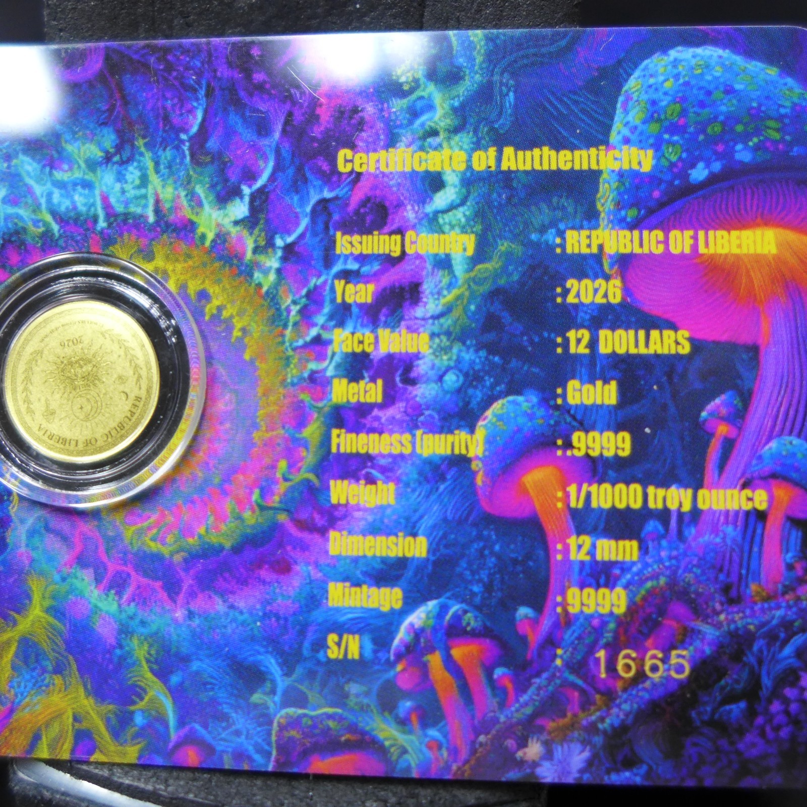 Lot of 6 – 1/1000th oz Gold Rounds Mix ~ Noah’s Arc, Magic Mushrooms, Cannabis..