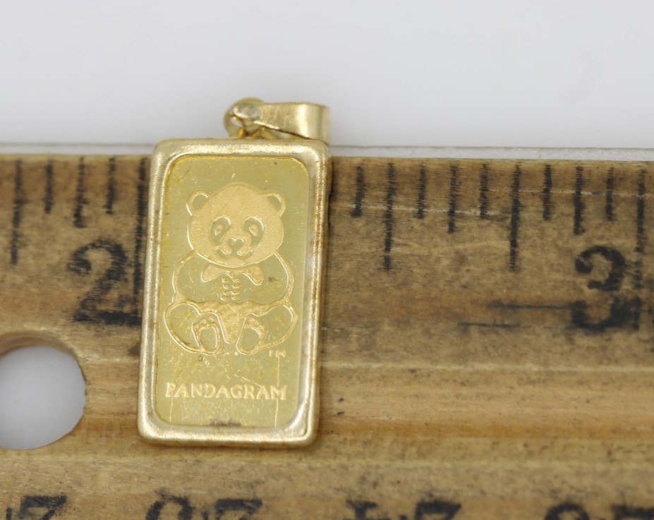 Vintage Singapore Mint 1 Gram .9999 Gold Panda Gram Bar in 14k Gold Bezel