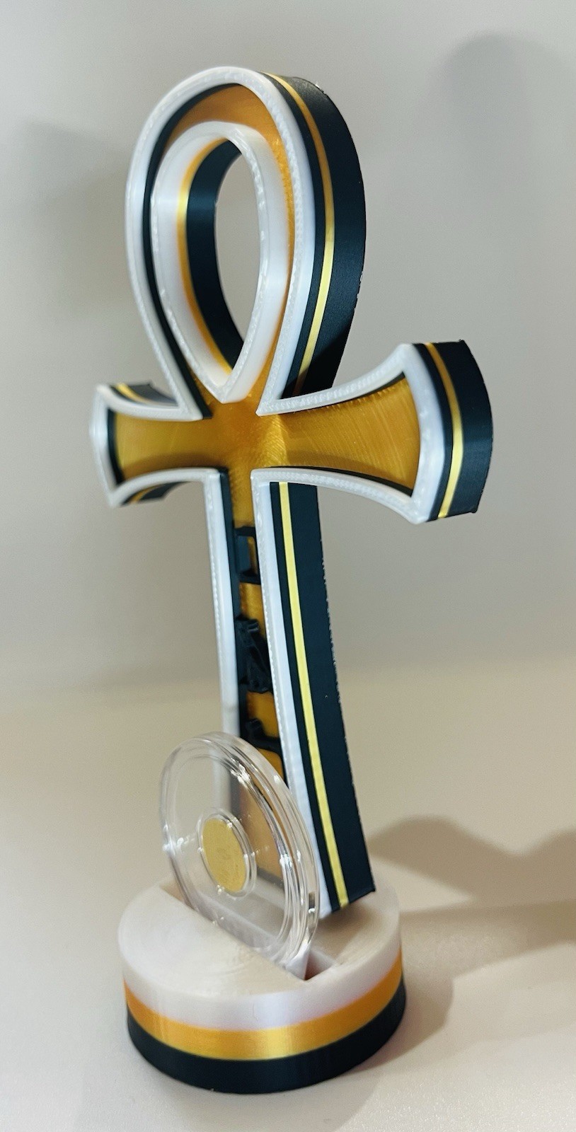⭐️Egyptian Golden Ankh 1/200 oz .9999 Gold Coin In Capsule W/ 3D Printed Stand