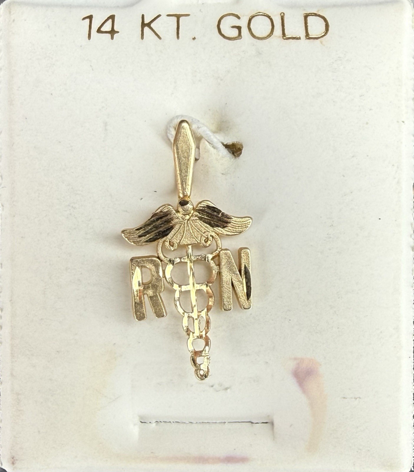RN Caduceus, Staff of Hermes .63g 14k GOLD PENDANT ‼️DIAMOND CUT‼️