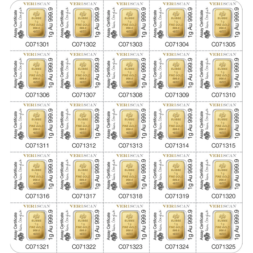 25×1 gram Gold Bar – PAMP Suisse – Fortuna – 999.9 Fine in Sealed Assay