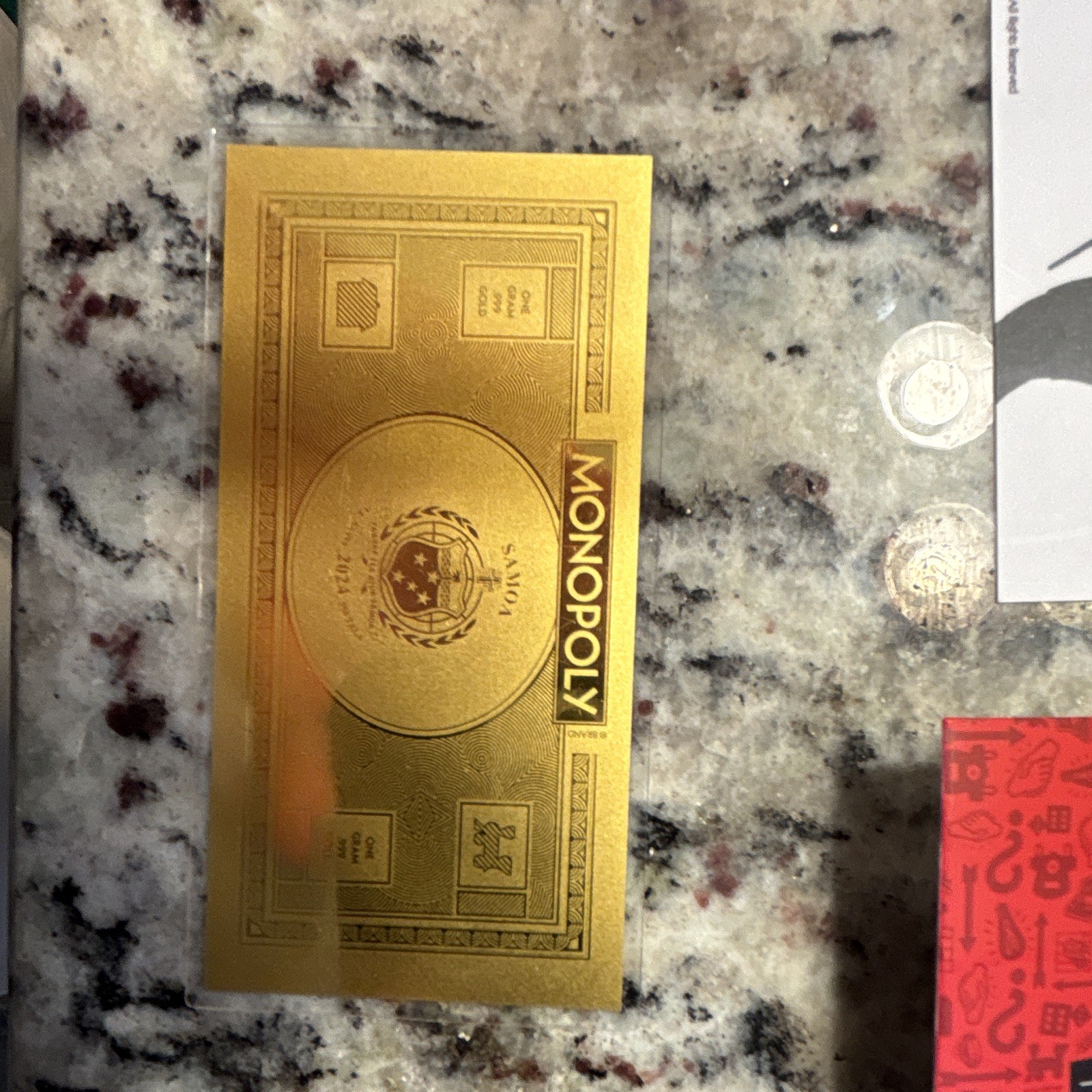 Monopoly $100 1 Gram .999 Fine Gold Bullion Bar 1g Gold Bar