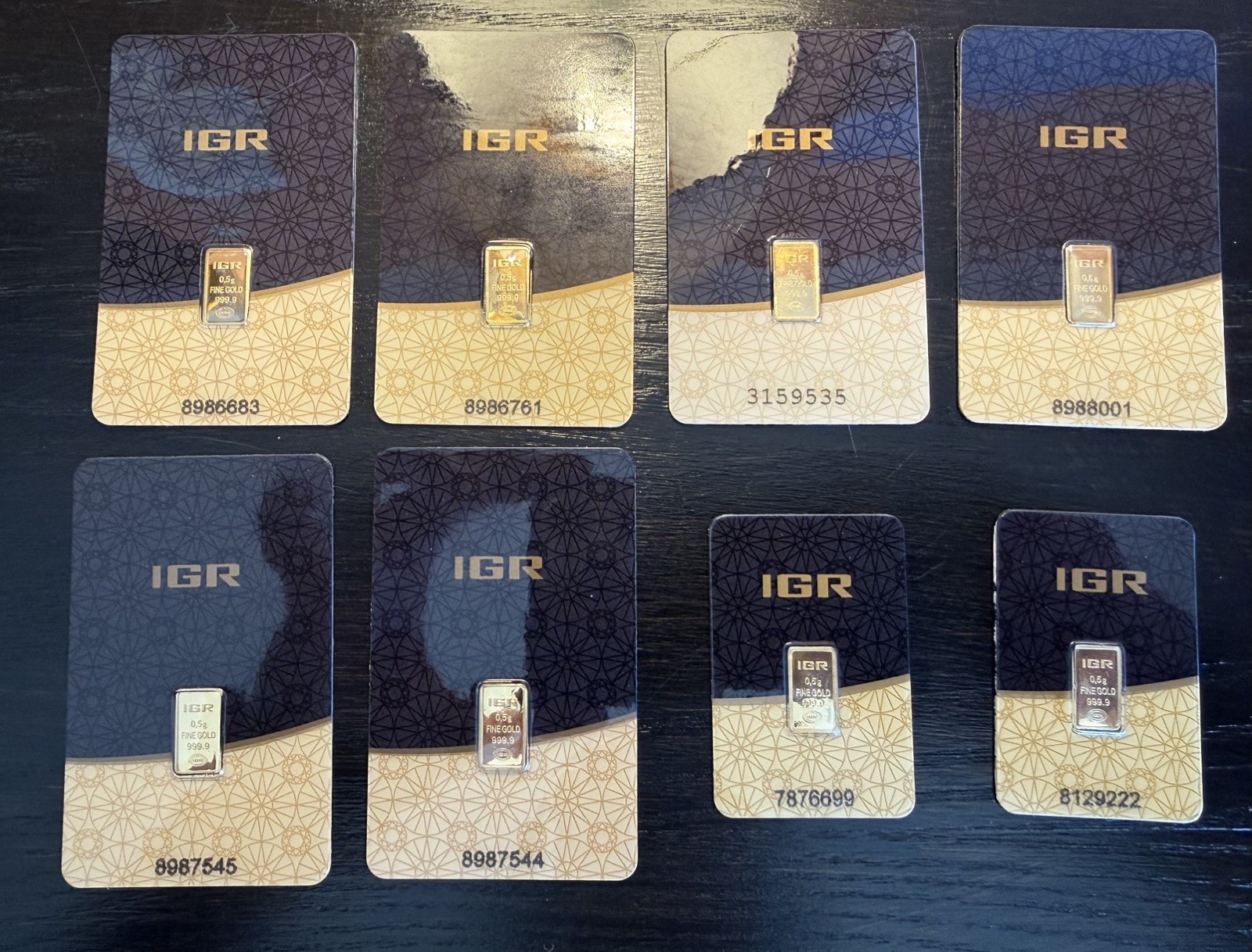 💛 4 GRAMS GOLD LOT: 8 x IGR 0.5g 999.9 Fine Gold Bars in Assay Certificate 💛