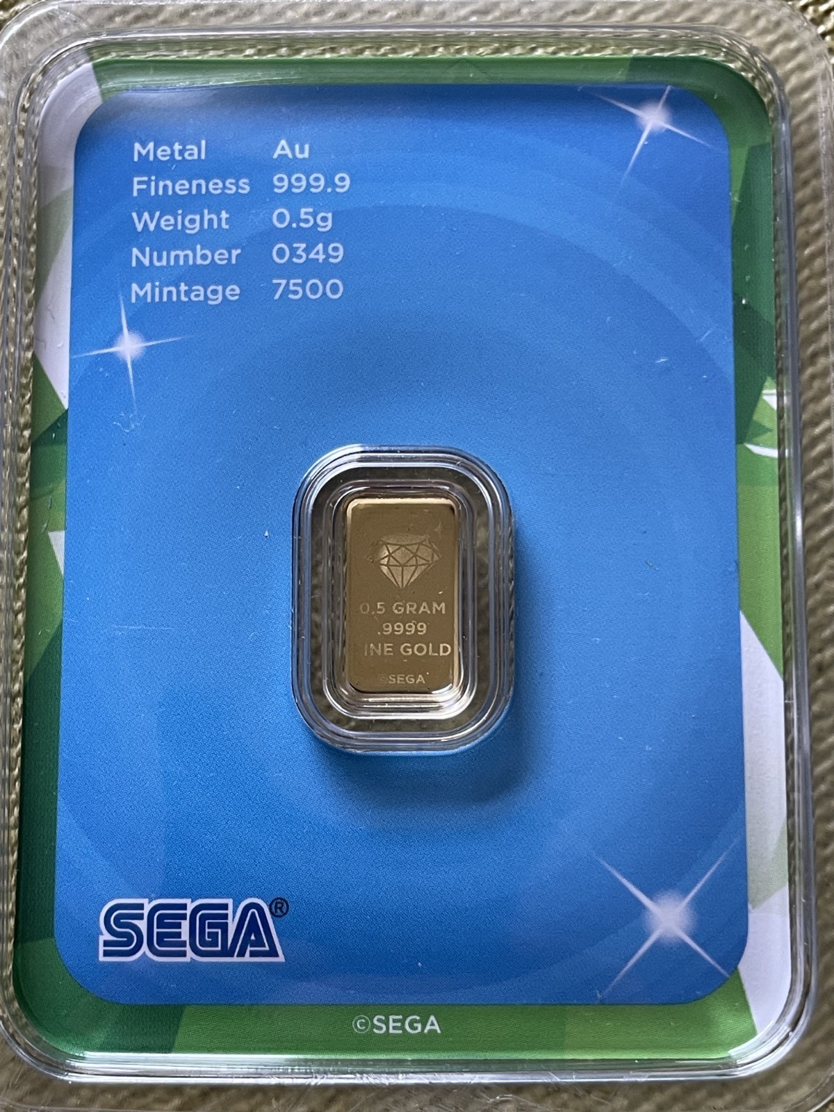Sonic the Hedgehog 35th Anniversary 1/2 Gram Gold Bar In TEP Serial #349/7500