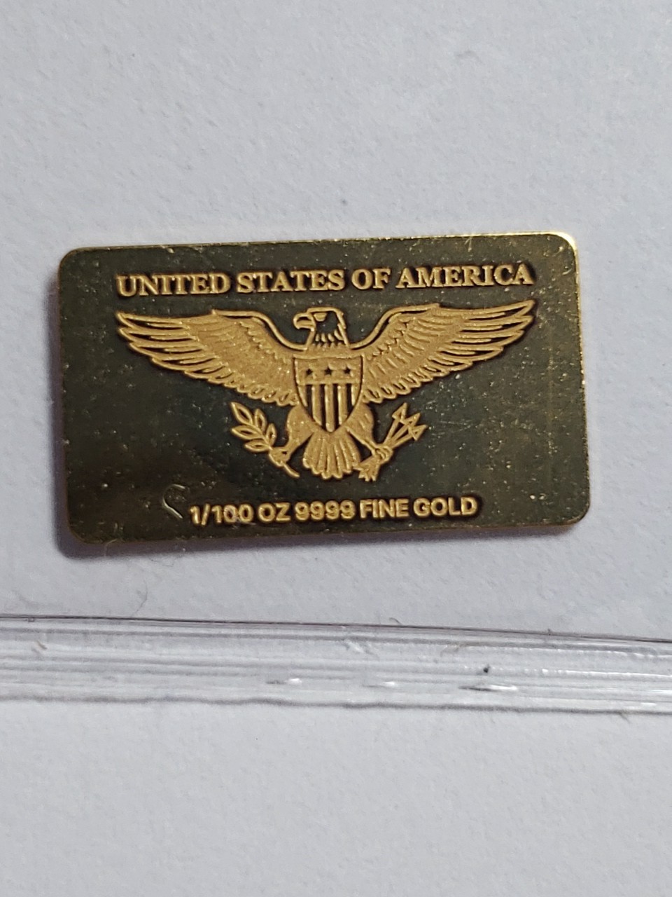 1/100th oz Gold Investment Bar. United States Eagle