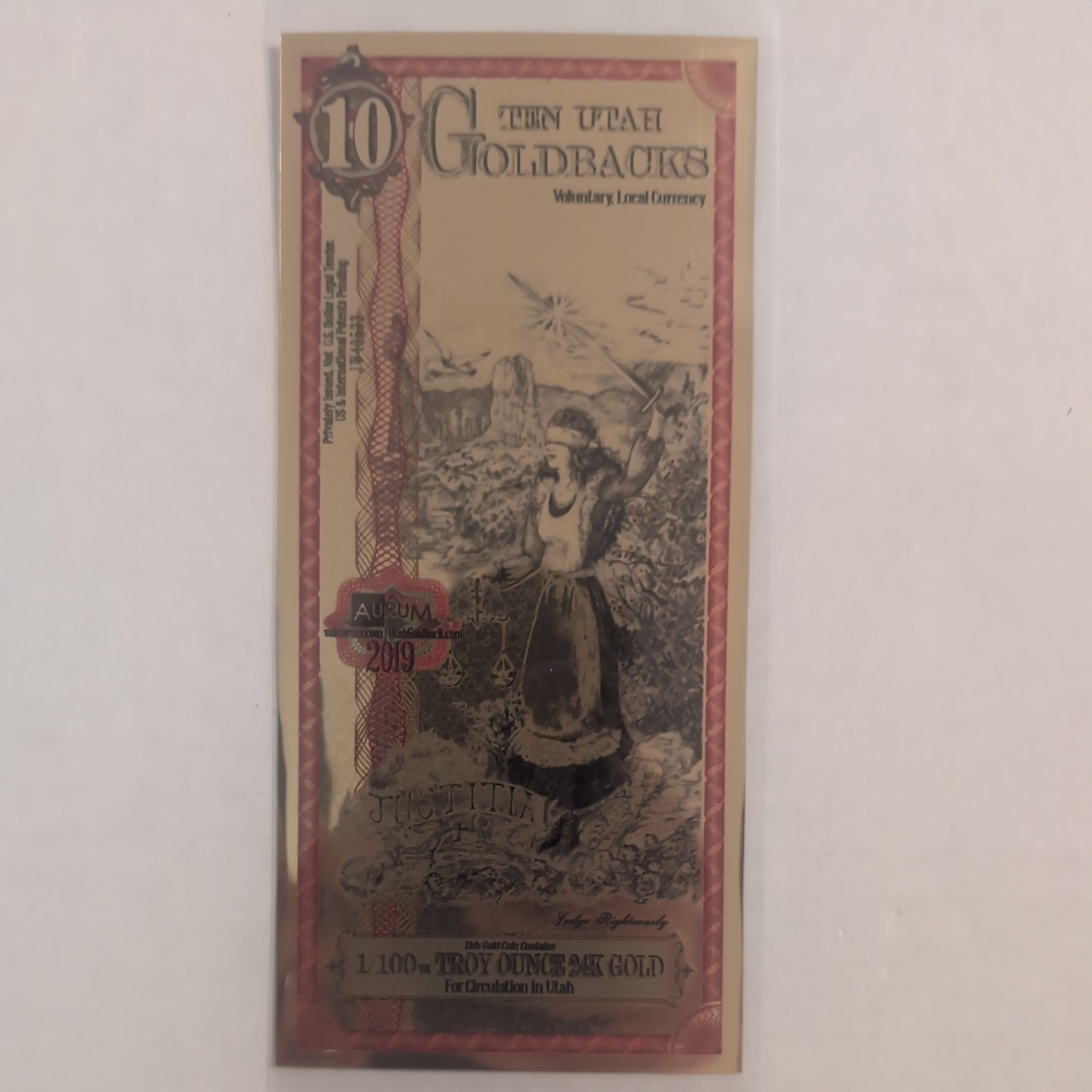 2019 Utah Goldback Set of 1–50 Gold Notes .999 first year of issue by Aurum