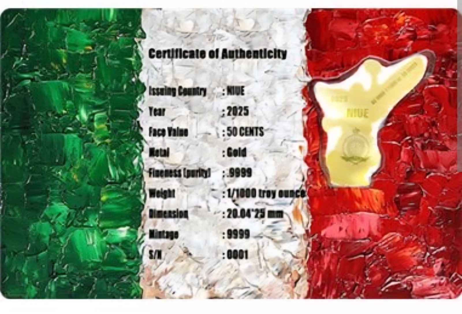 1/1000 oz Gold Mexican Angel of Independence Nieu (In Card)
