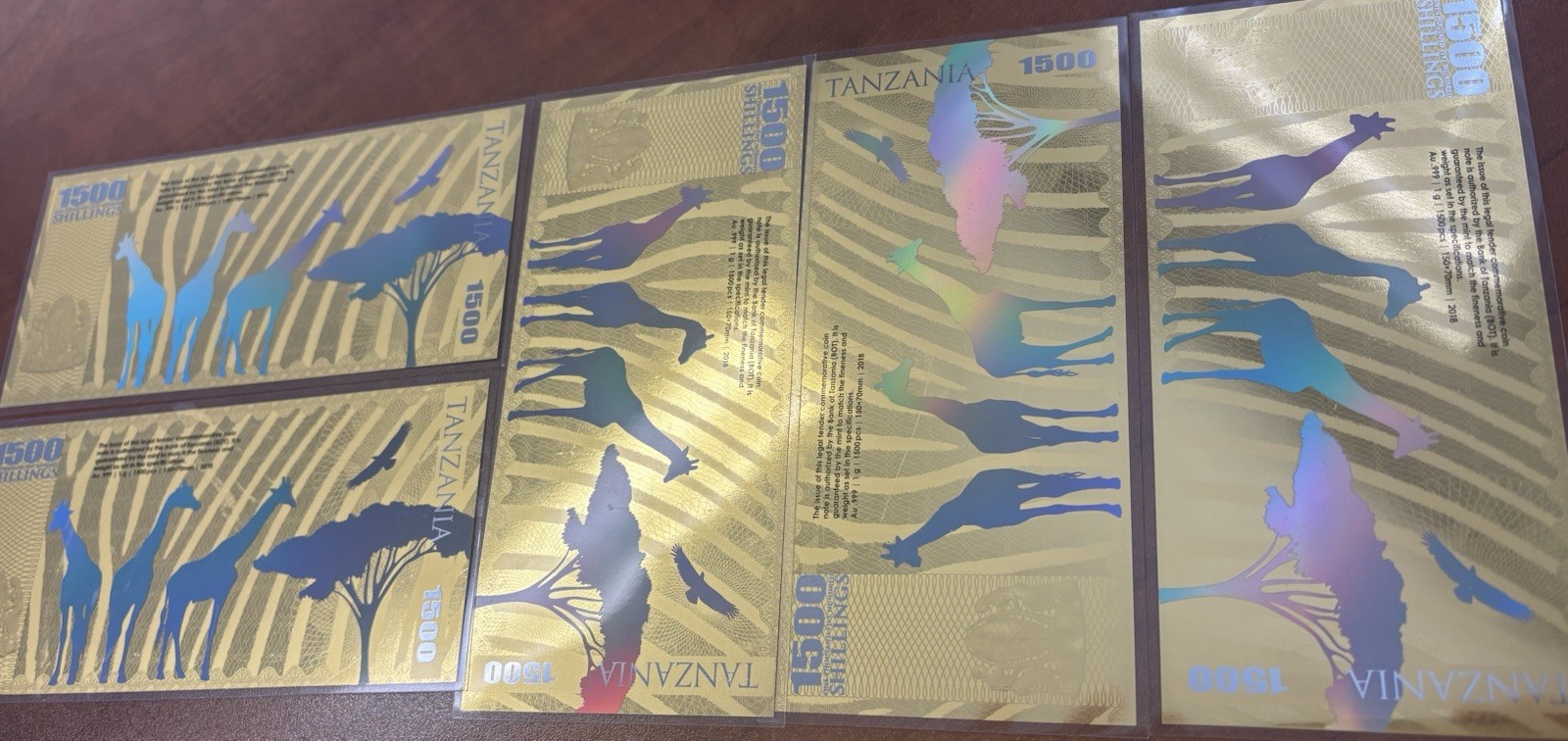 5 Gram .999 Gold (1 gram each) Tanzania Complete set of 5 Wildlife 1500 Made
