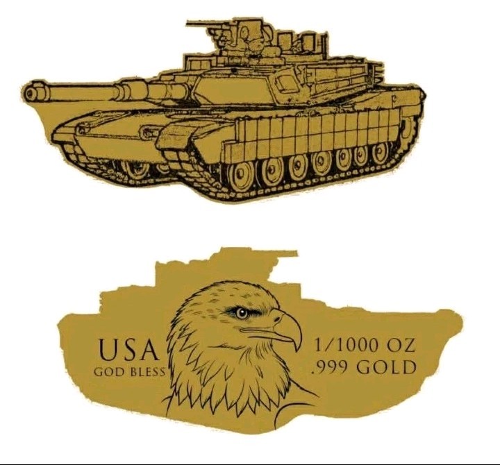 U.S. Army Tank Shaped 1/1000 oz Gold Coin in Assay Card – 9,999 Mintage