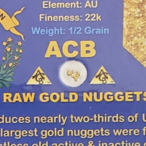 x5 Gold 1/2GRAIN RAW NEVADA NUGGET(S) Placer gold CERT 0F AUTHENTICITY ACB~