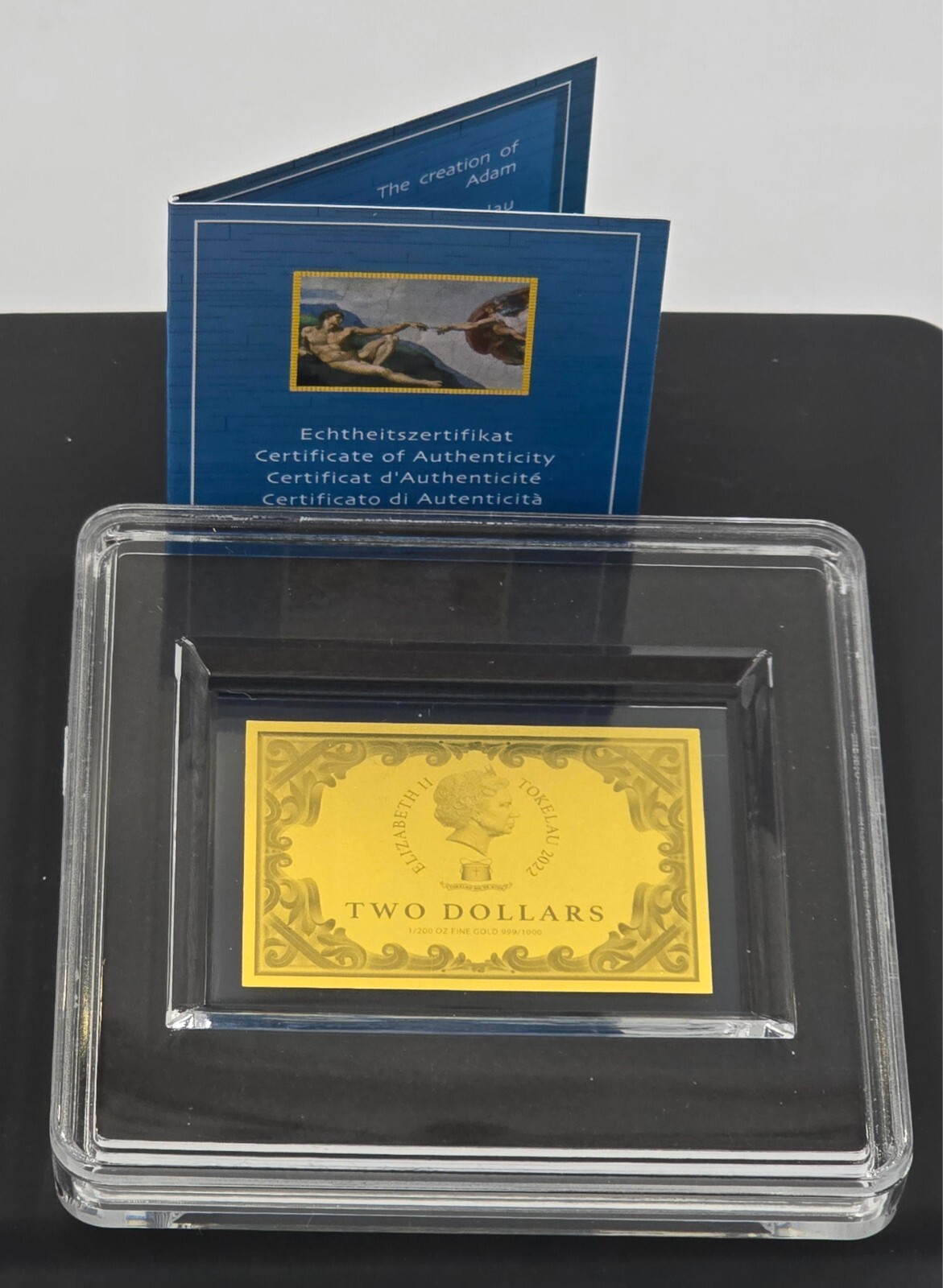 Michelangelo The creation of Adam 1/200 Oz Gold .999 coin Tokelau 2 dollars