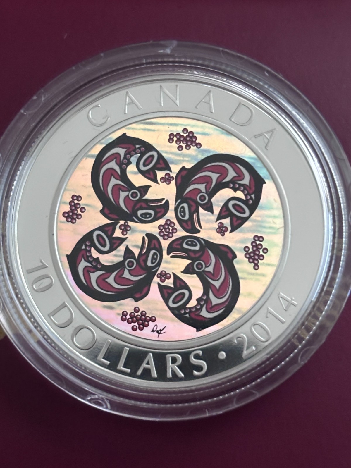 CANADA, SILVER, FIRST NATION ART SALMON, $10 2014