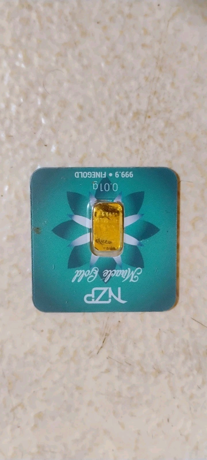 .01 Gram 999.9% 24 karat solid gold. sigma verified. Special hologram.