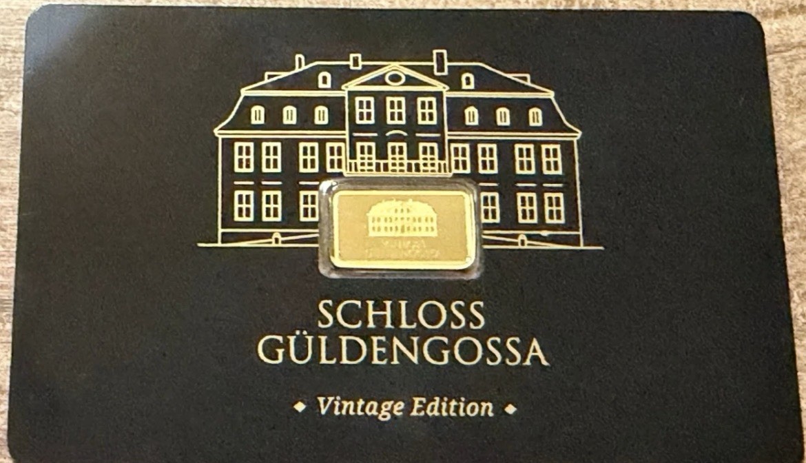 Geiger Schloss Guldengossa Vintage Edition .9999 Fine Gold Bar .5 Gram w/ Card