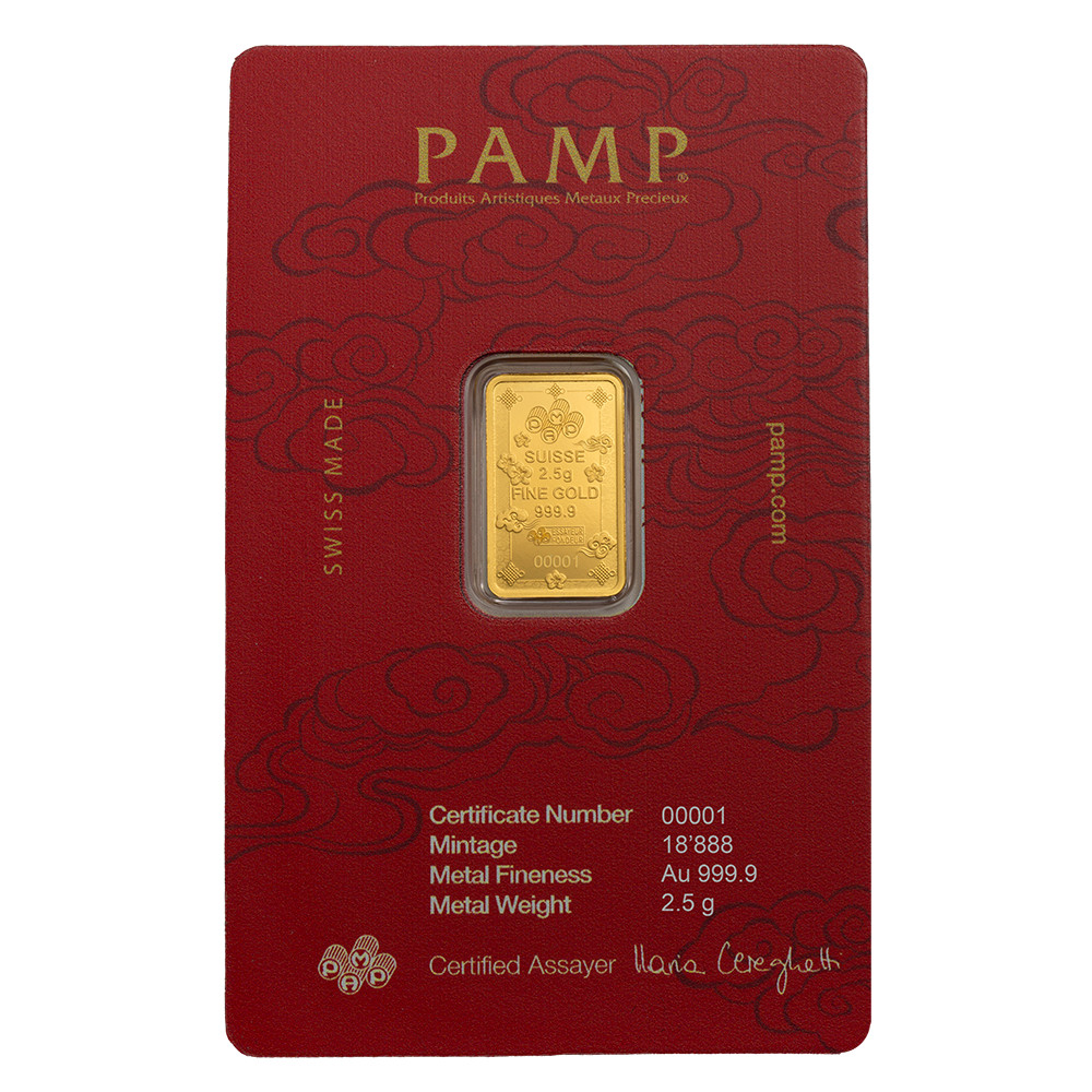 Pamp Suisse Lucky Cat 2.5 Gram Gold Bar – w/ Assay & Sleeve