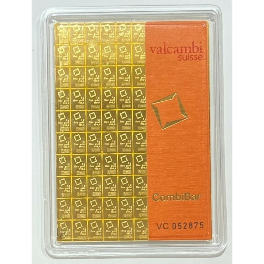 100 X 1 gram Gold CombiBar™ Valcambi Suisse .9999 Fine Gold ( In Assay Card )