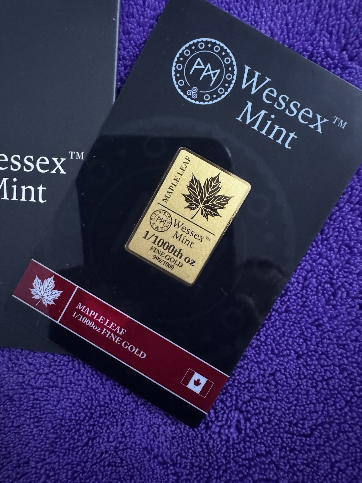 Wessex Mint 1/1000th Fine Gold Maple Leaf Limited Edition Gold Bar Mintage 49k