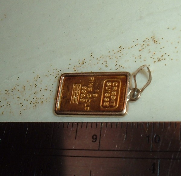 24K GOLD Credit Suisse 999.9 FINE INGOT 1G BAR 14K PENDANT NECKLACE CHAIN 1.23g