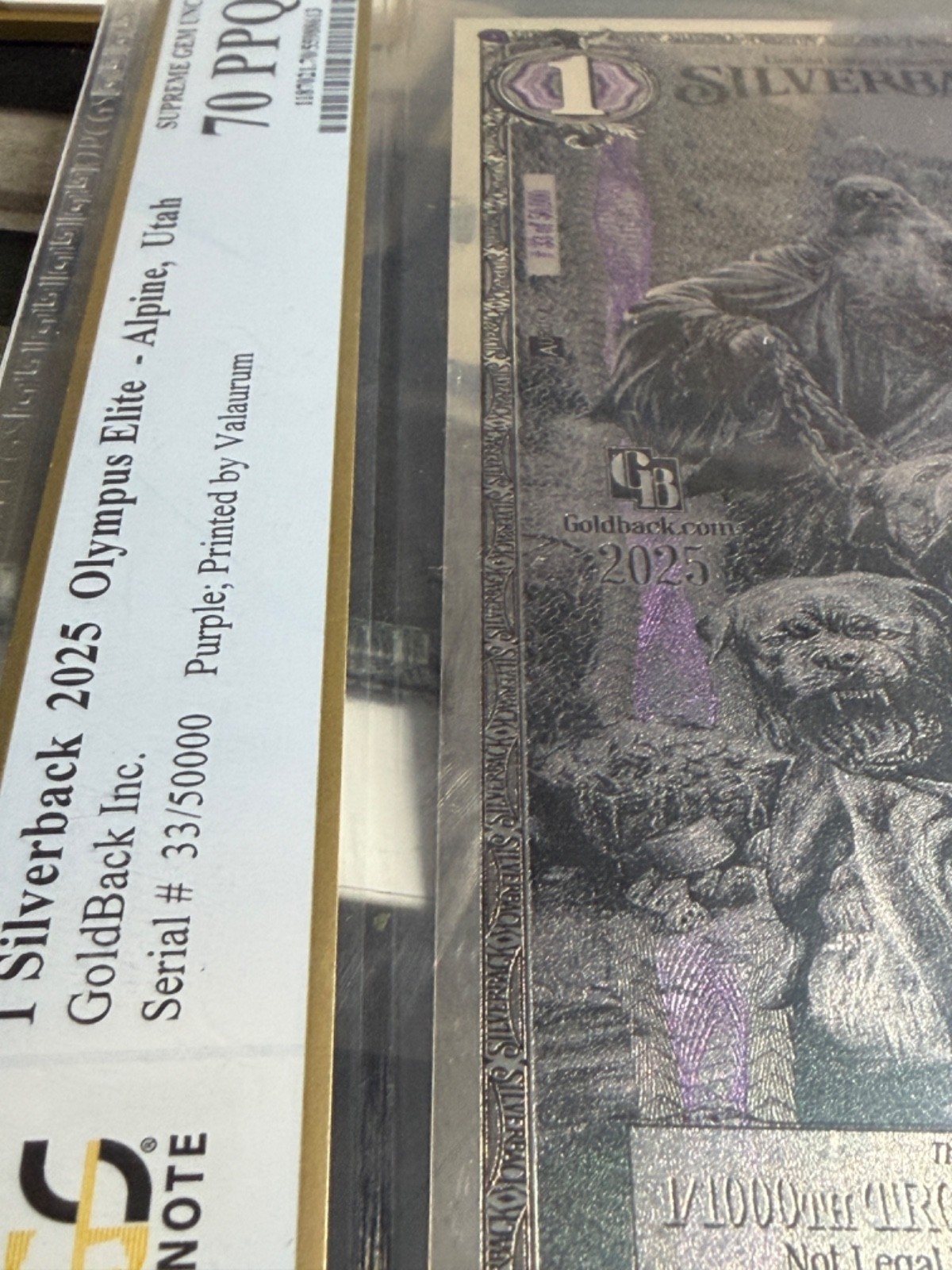 PCGS Silverback Hades Olympus, .999 PURE Silver 1/1000 Troy oz., Purple GEM #33