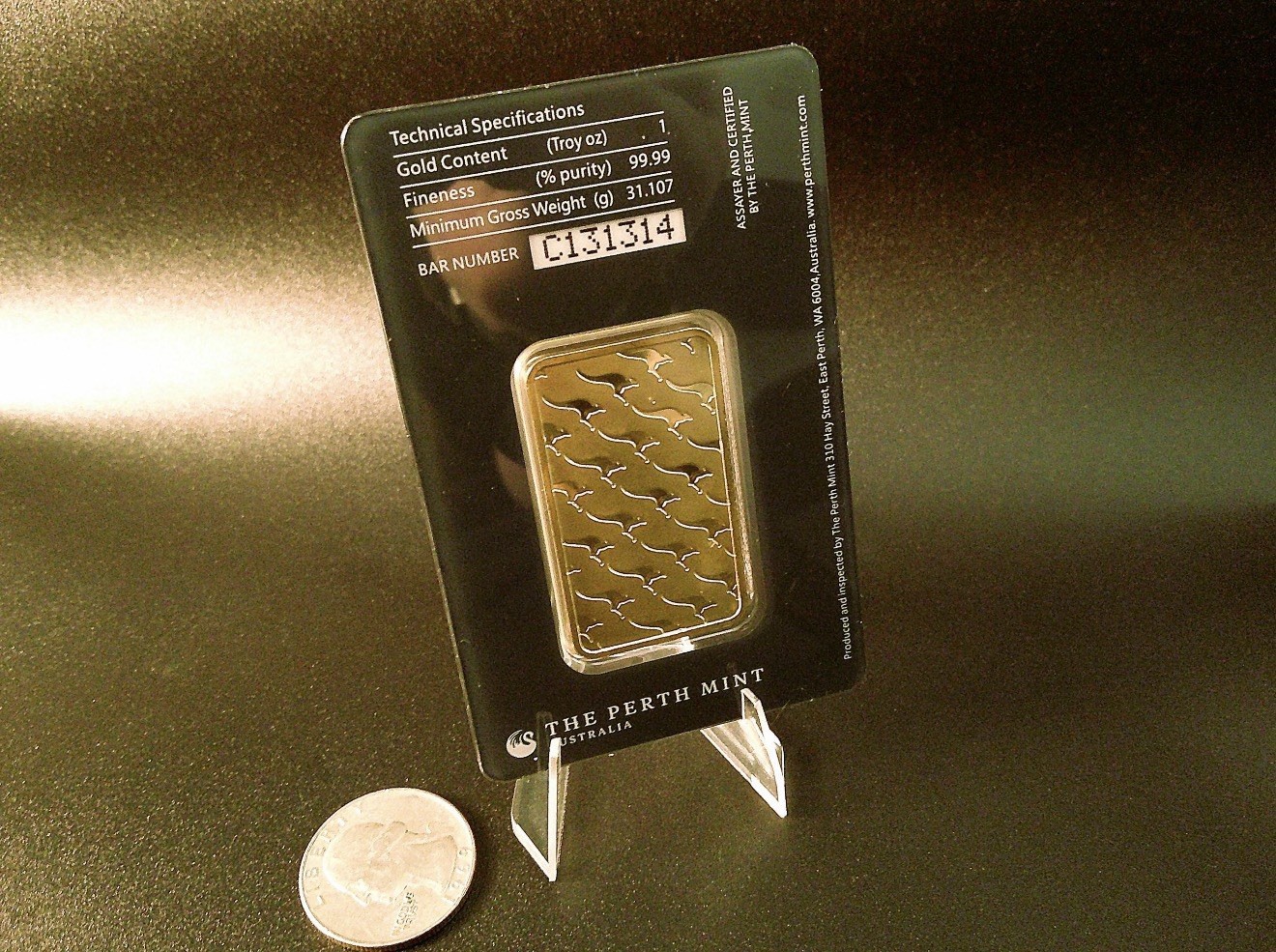 Perth Mint 1 oz Gold Bar .9999 Fine & 99.99% Pure Gold w/ free $1 Utah Goldback