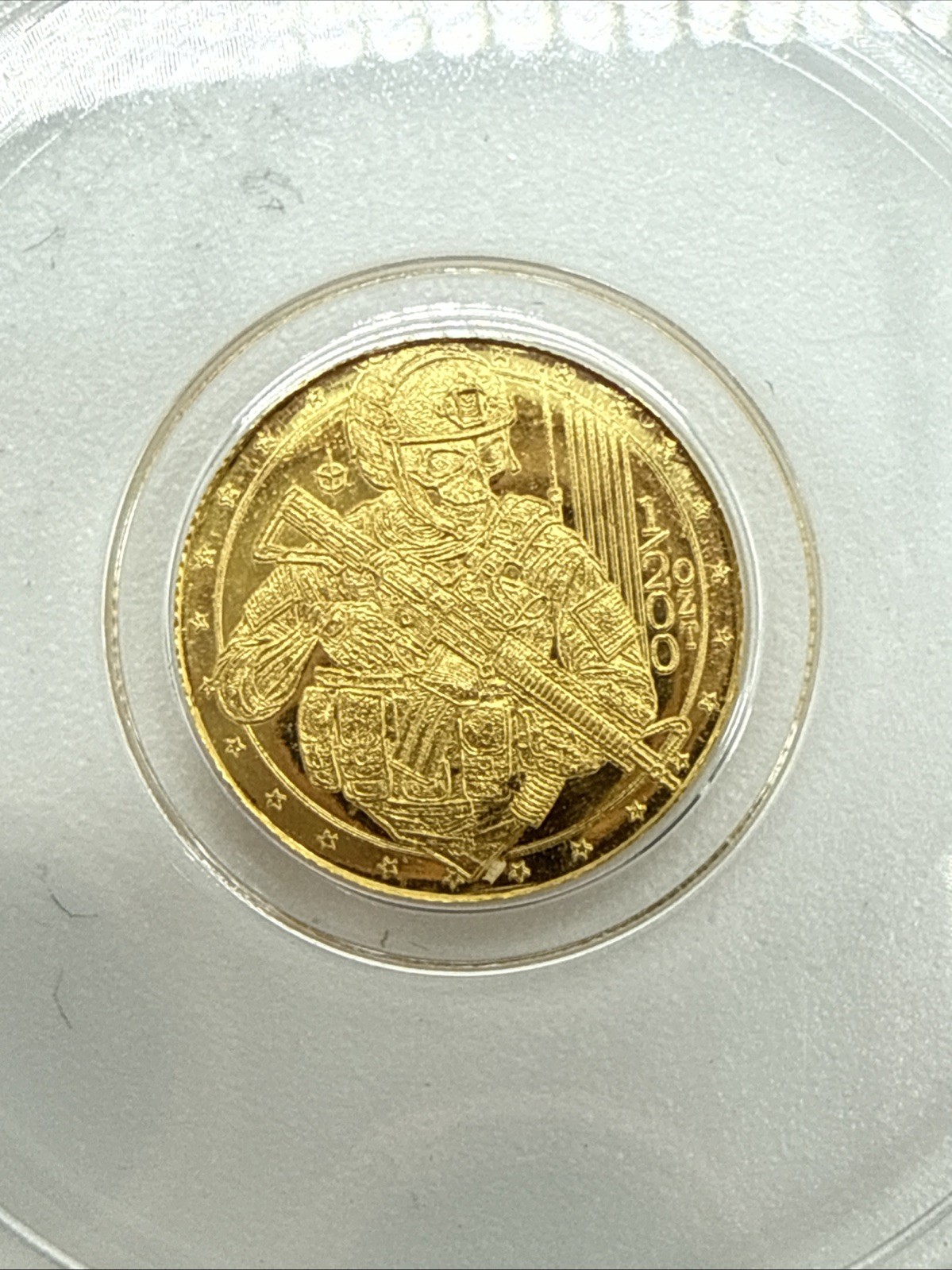 1/200th Oz .9999 Gold Tactical Skeleton Monarch Metals Gold Round In Capsule