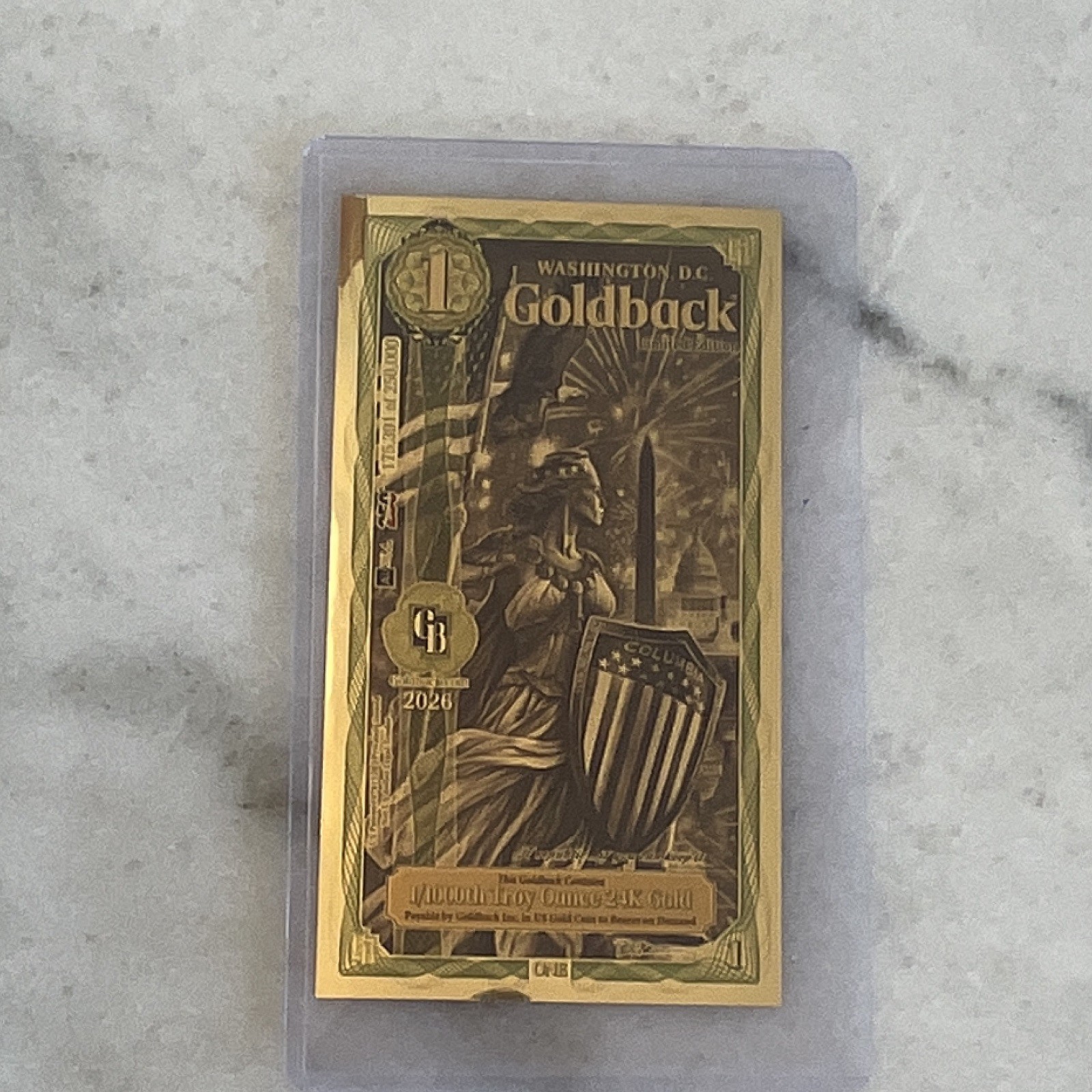 2026 Washington D.C. 1 Goldback 1/1000 oz .999 24K Gold Foil Note Limited Ed.