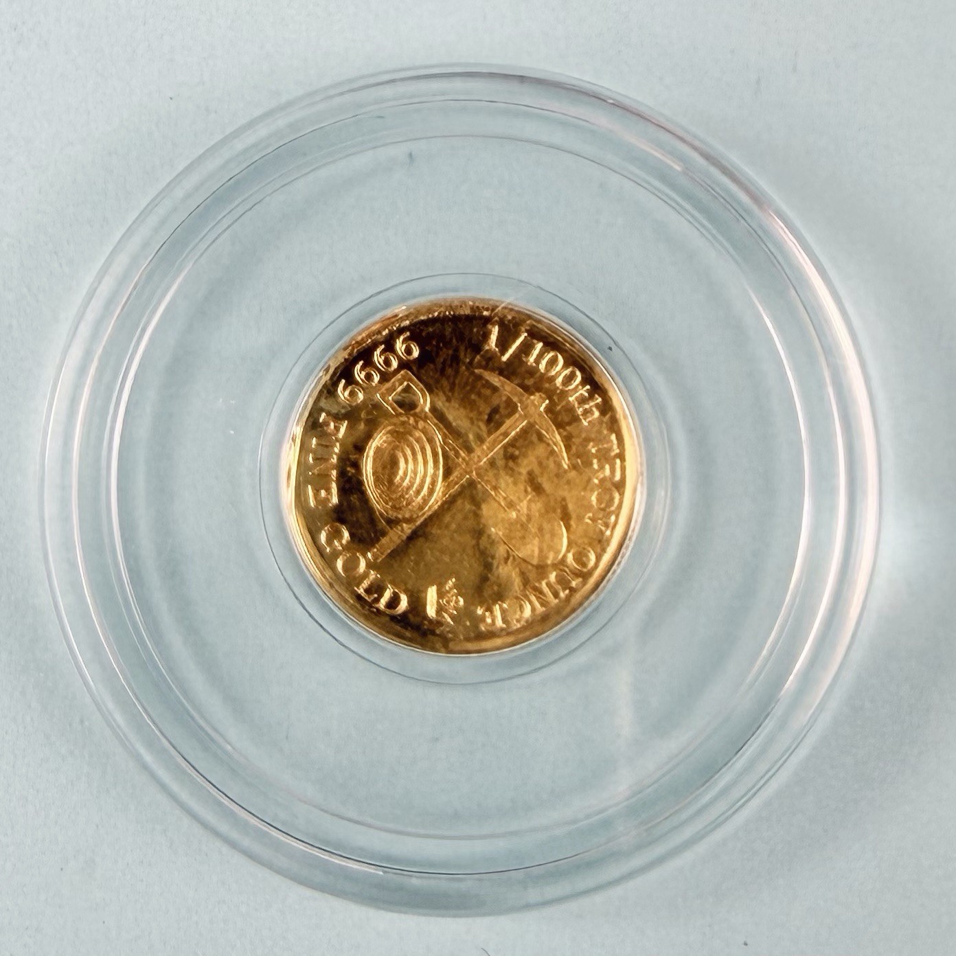 1/100 oz .9999 Fine Gold Round Monarch Gold Prospector in Capsule