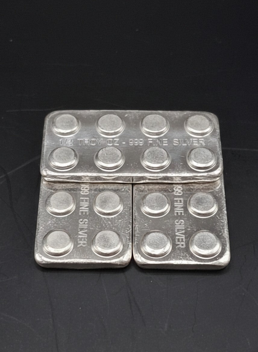 Lot of 3 – 1/4 oz .999 Fine Silver Bars (3/4 oz Total) Stackable Building Blocks