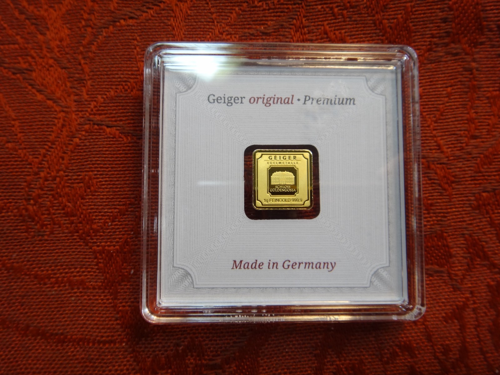 Geiger 1 Gram .9999 Gold Bar in Assay Made in Germany – Free S&H USA