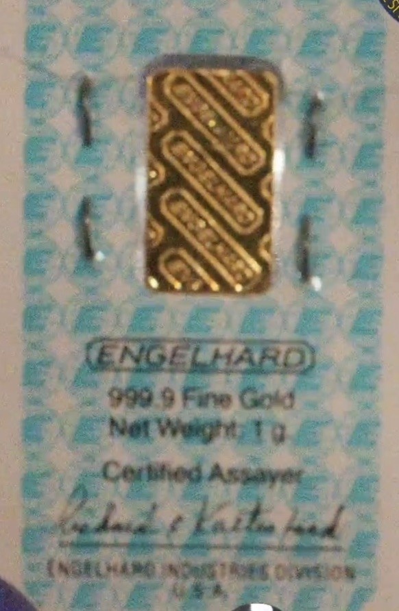 1 gram Gold Bar – Engelhard (In Assay)- Vintage ASSAY- “D” Series -Virgin Sealed