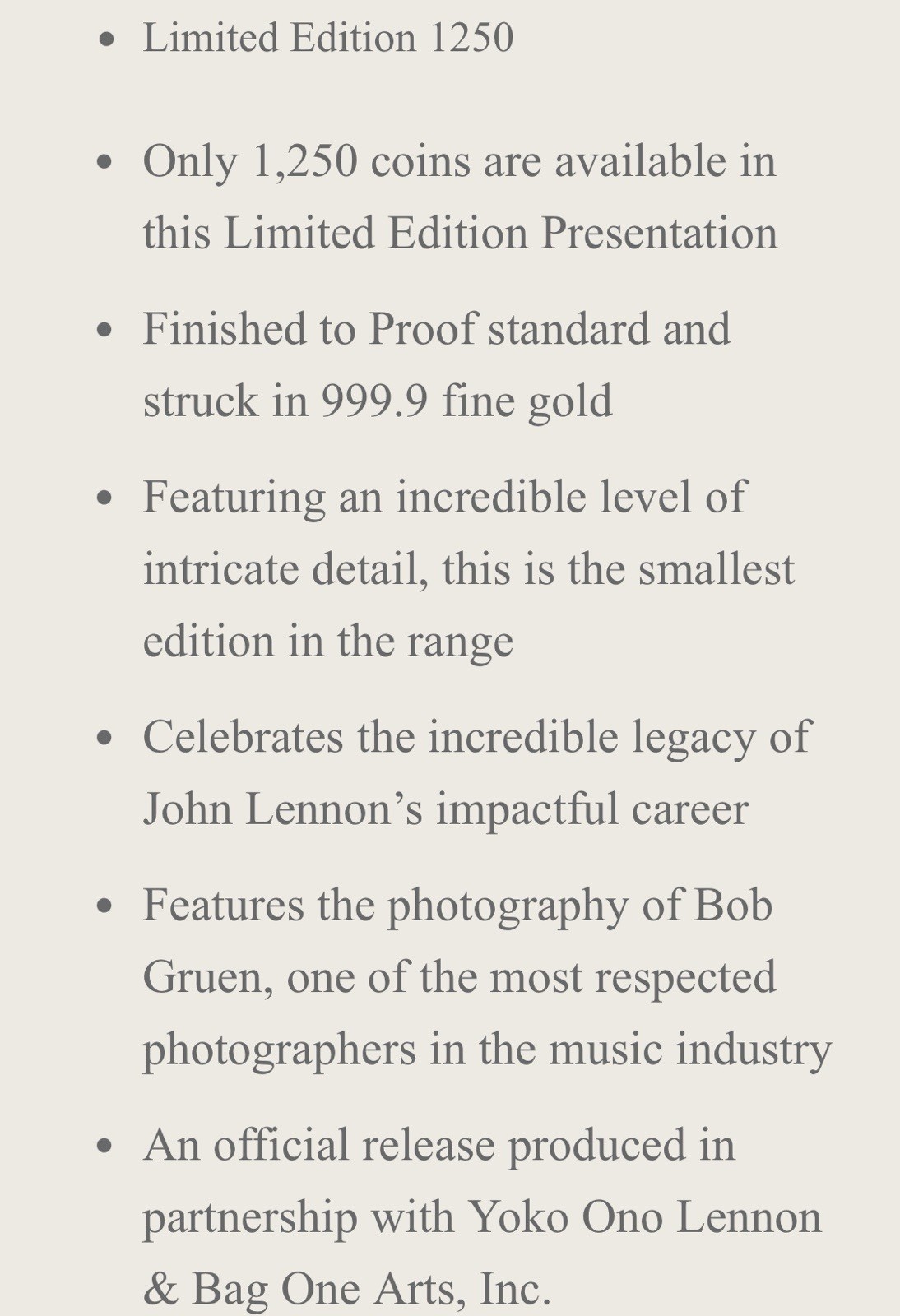 2025 Great Britain JOHN LENNON Music Legends 1/40 oz Gold Proof in Card L.E.1250