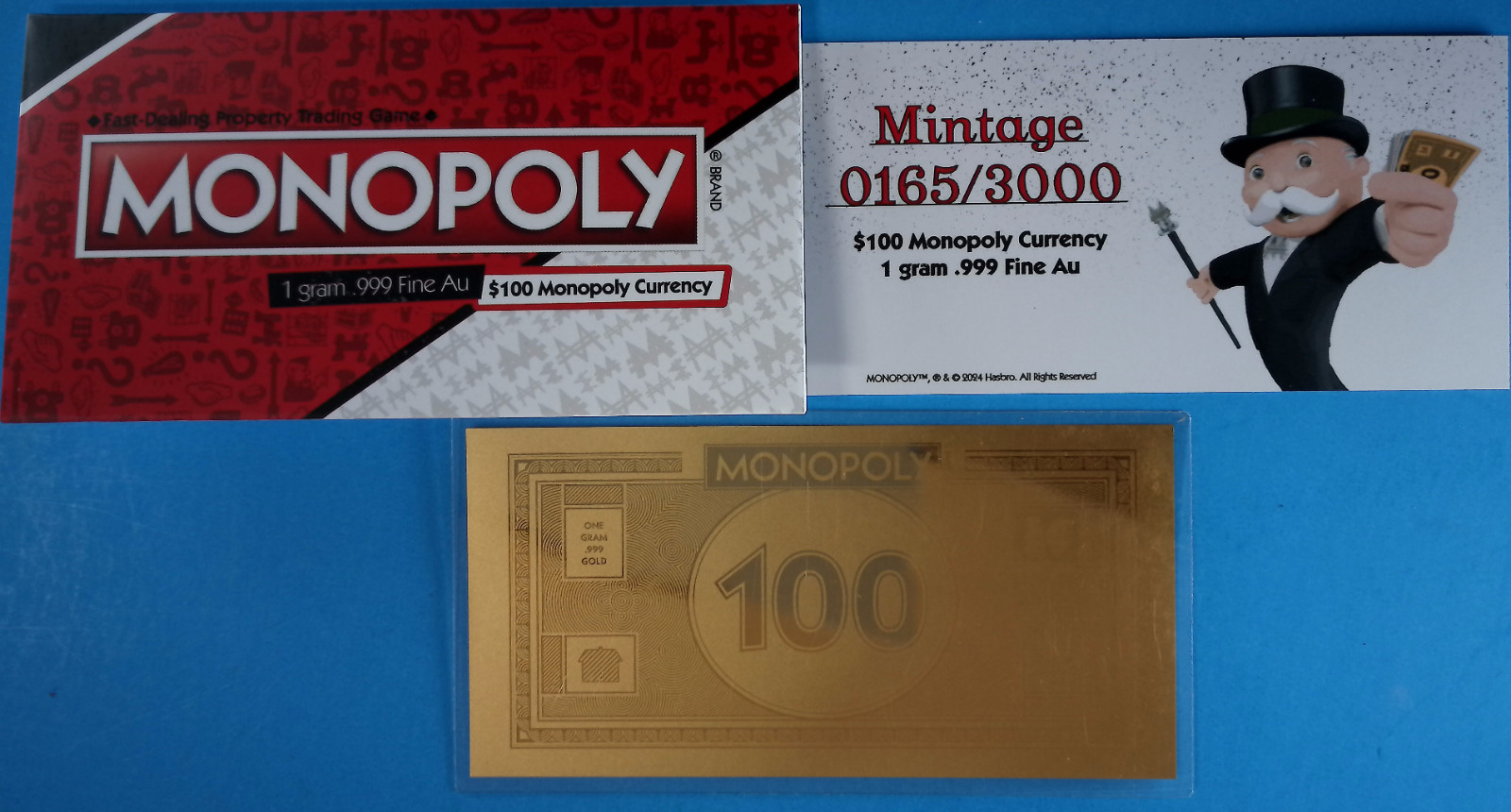 2024 Samoa Monopoly $100 Currency 1 Gram 999 Gold Note #0165 of 3000