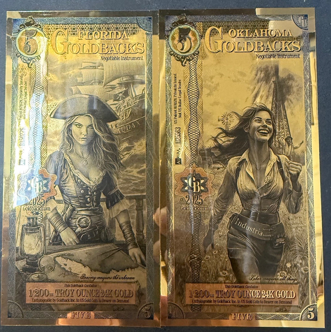 5 Florida & Oklahoma Goldback Gold Notes (Very Collectable GB’s)