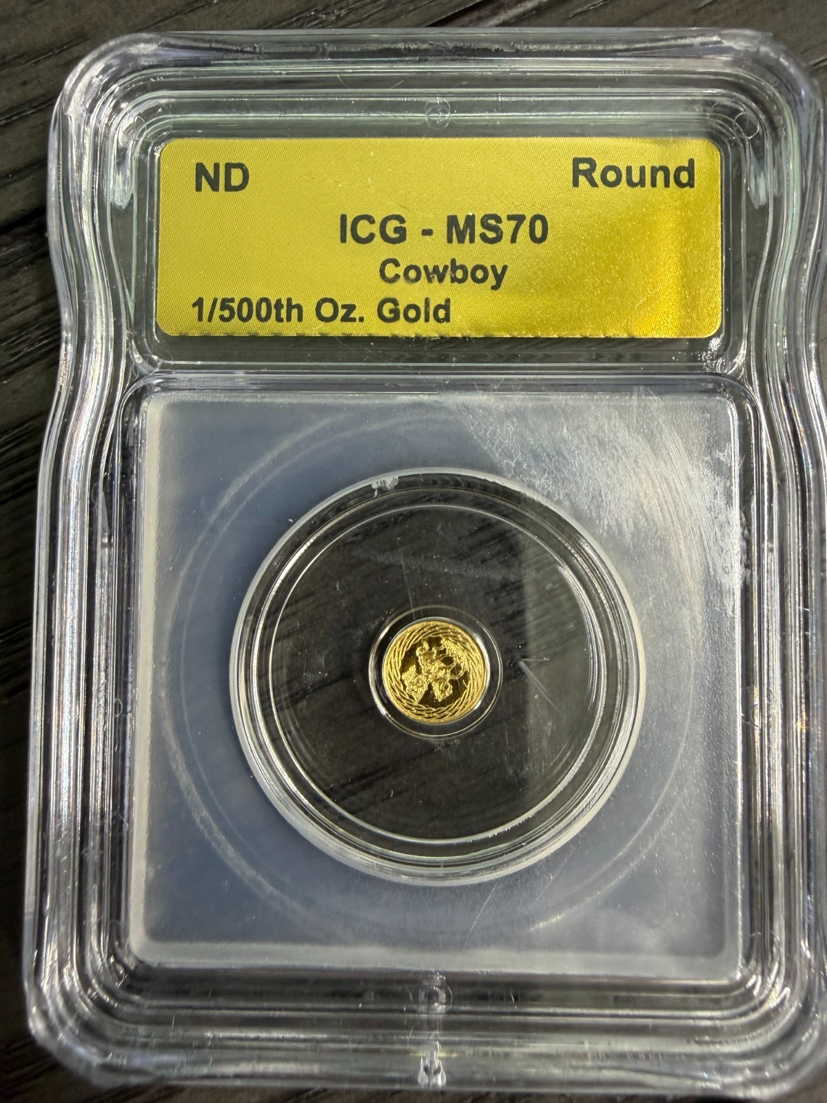 Gold ICG MS70 Cowboy Gold Round .999 Fine 1/500th oz (Slabbed)