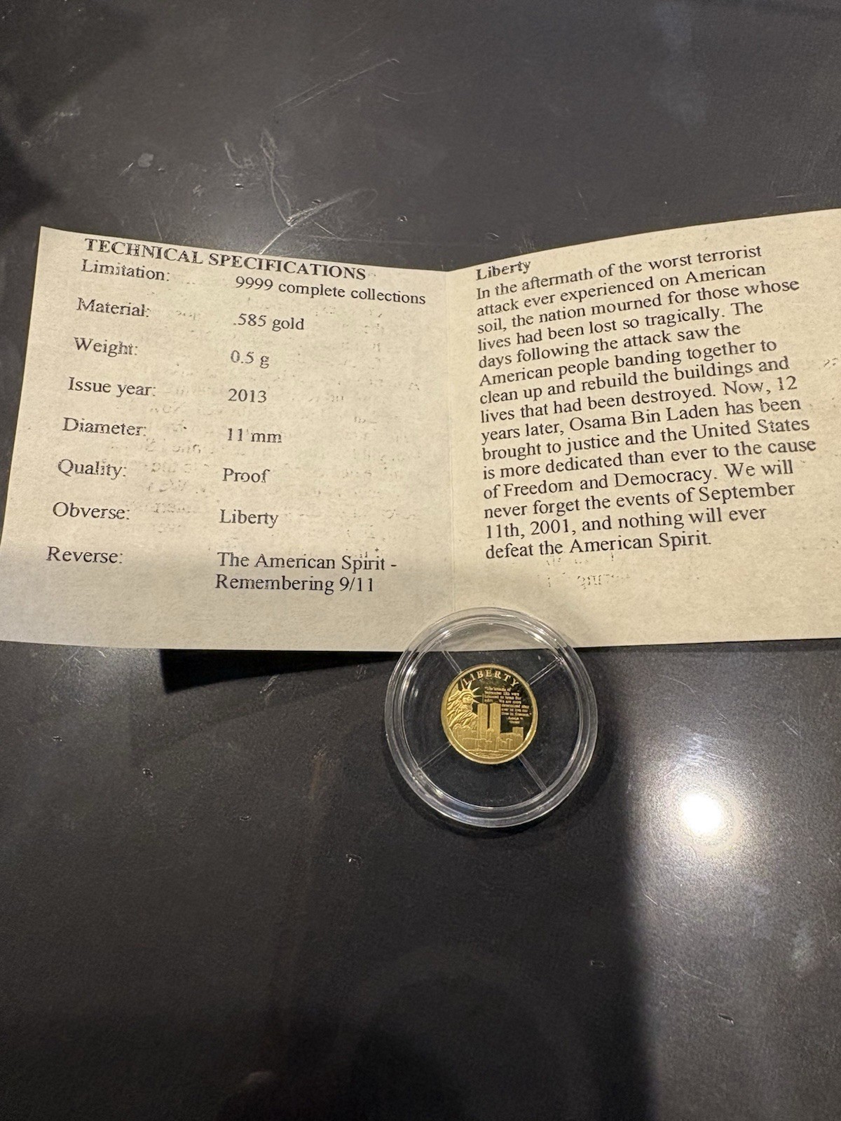 2013 .5g Gold The American Spirit Remembering 9/11
