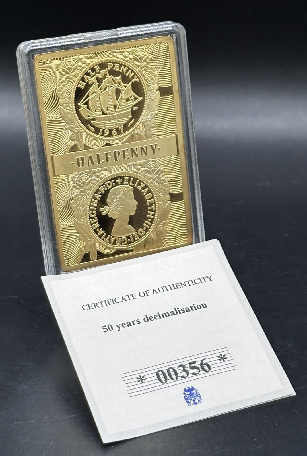 2021 Gold Plated 60mm x 40mm Half Penny with COA in protective capsule