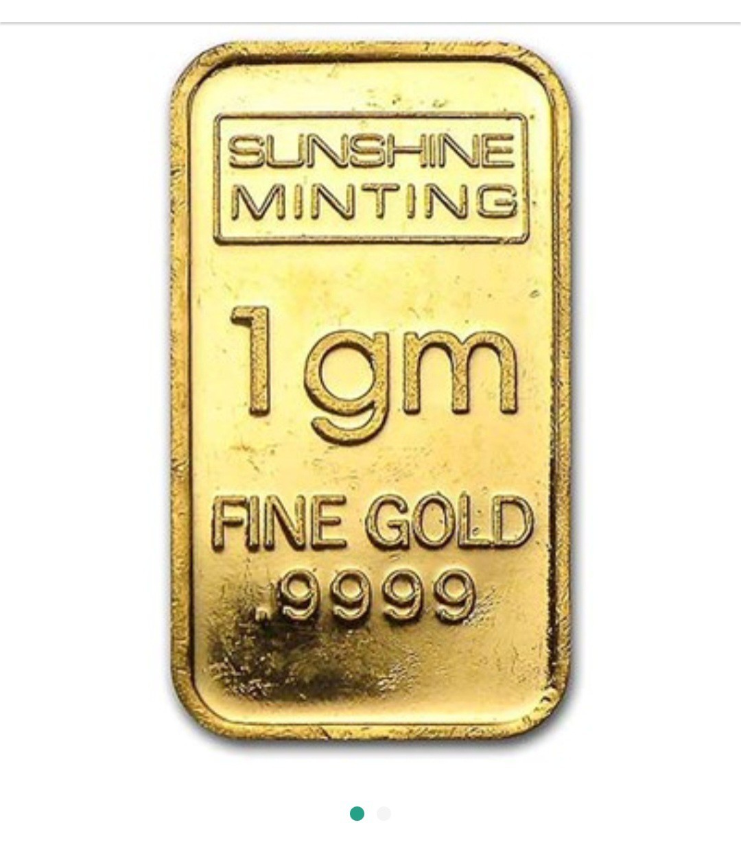 Sunshine Minting 1g .9999 Fine Gold Bar – 1g Total Precious Metal Content