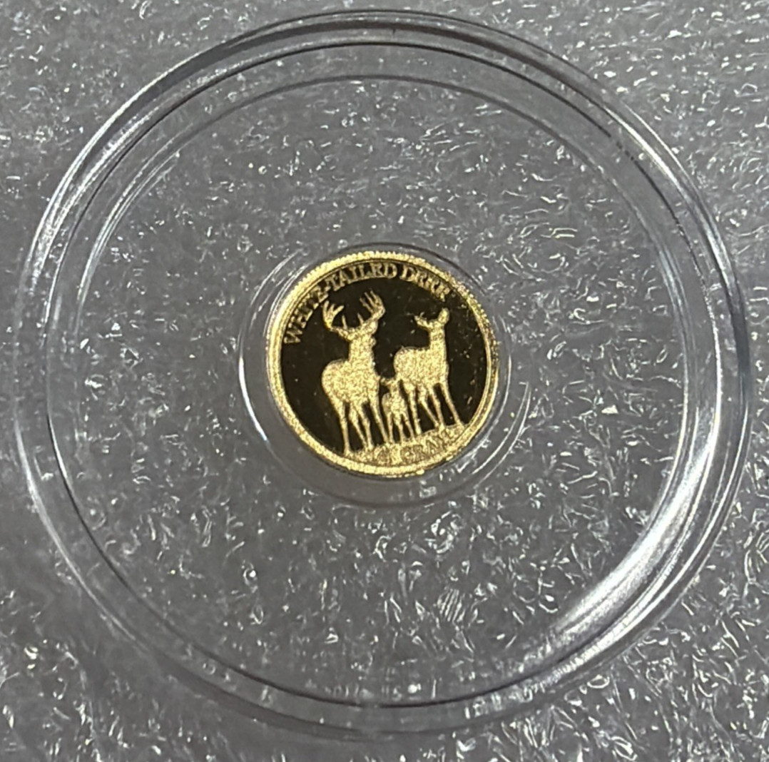 1/4 Gram .9999 Fine Gold Round White Tailed Deer Monarch Metals In Clear Capsule
