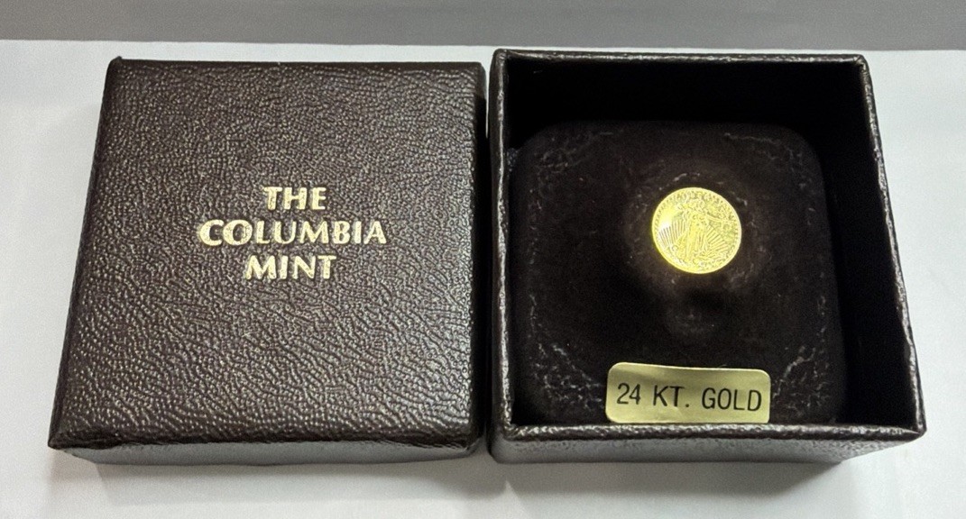 THE COLUMBIA MINT 24k YELLOW GOLD SAINT GAUDENS LIBERTY $20 MINIATURE COIN BOX