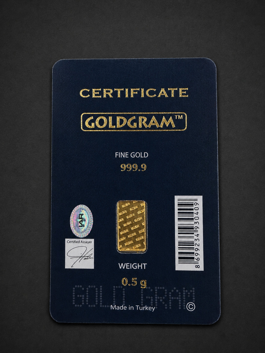 0.5g IGR Gold Bar .9999 Fine Gold Certified Assay Card Istanbul Gold Refinery Bu