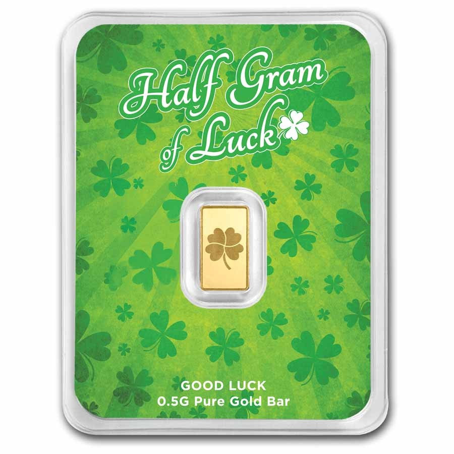 1/2 gram Gold Bar – Half Gram of Luck (Green Lucky Clover Card)