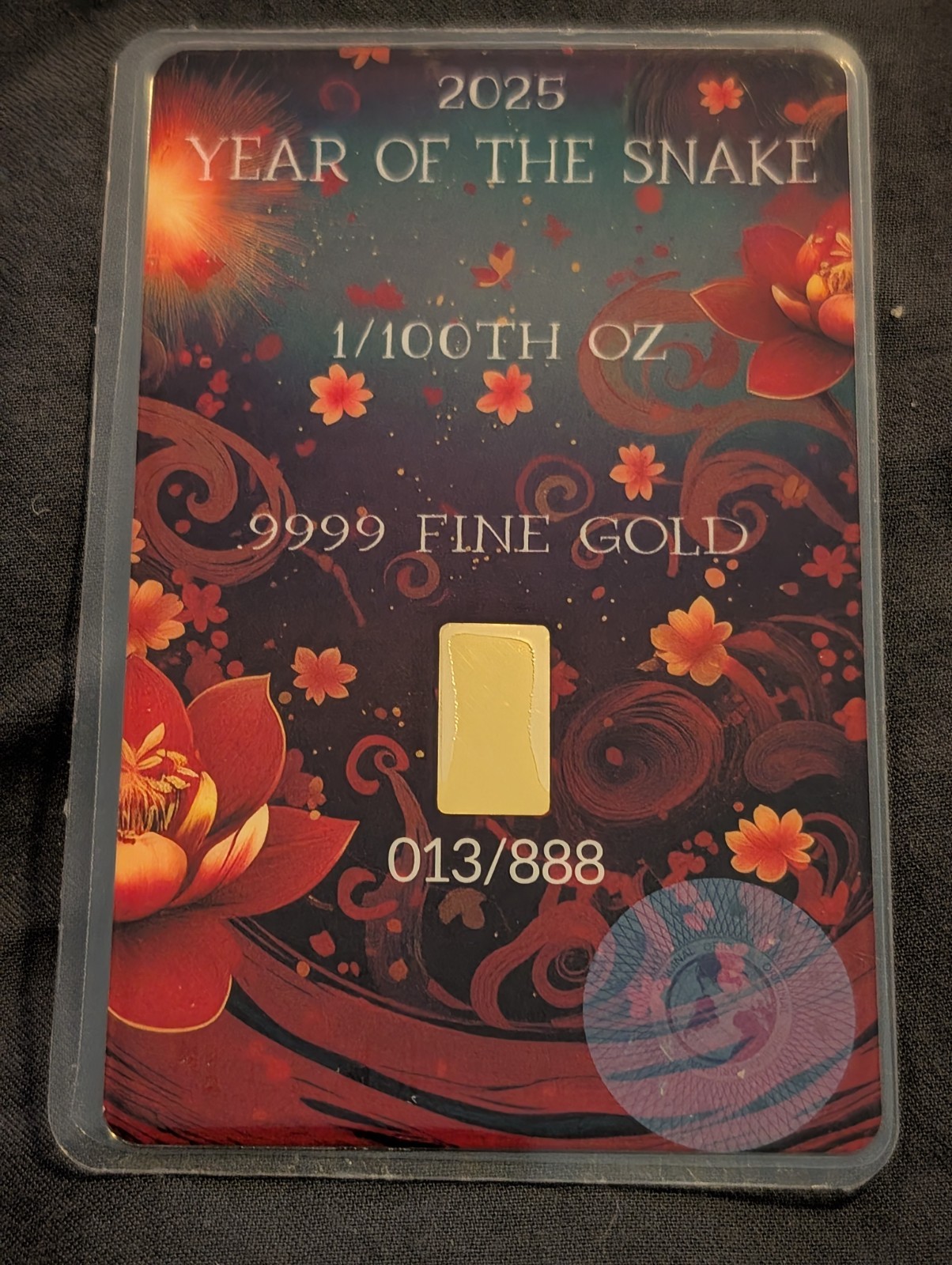 Scottsdale Mint 2025 Lunar Year of the Snake 1/100 oz Gold Bar in Card