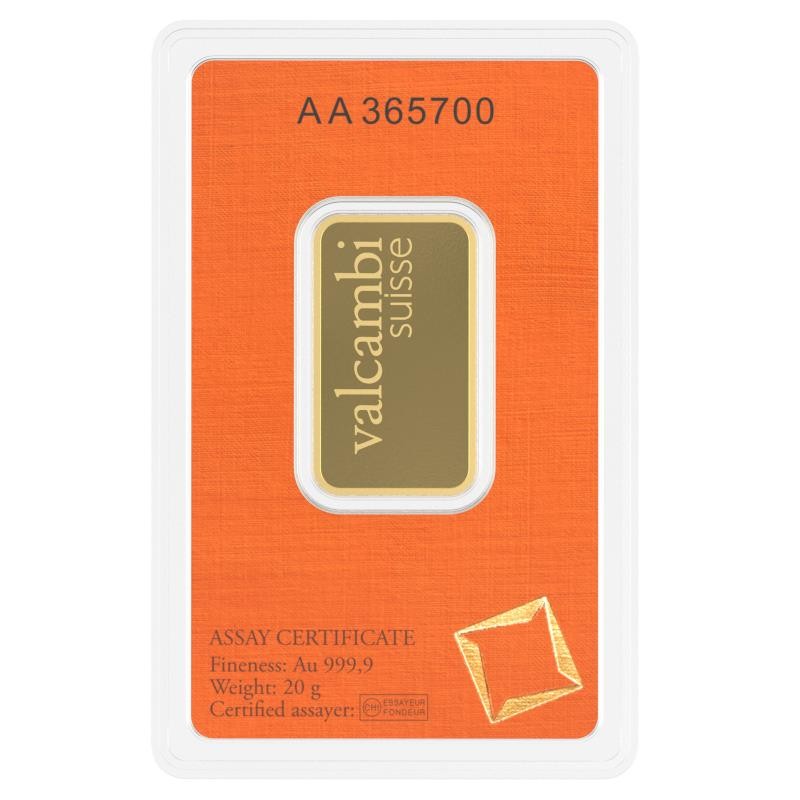 20 gram Valcambi Gold Bar .9999 Fine Gold Bar (In Assay) #A718