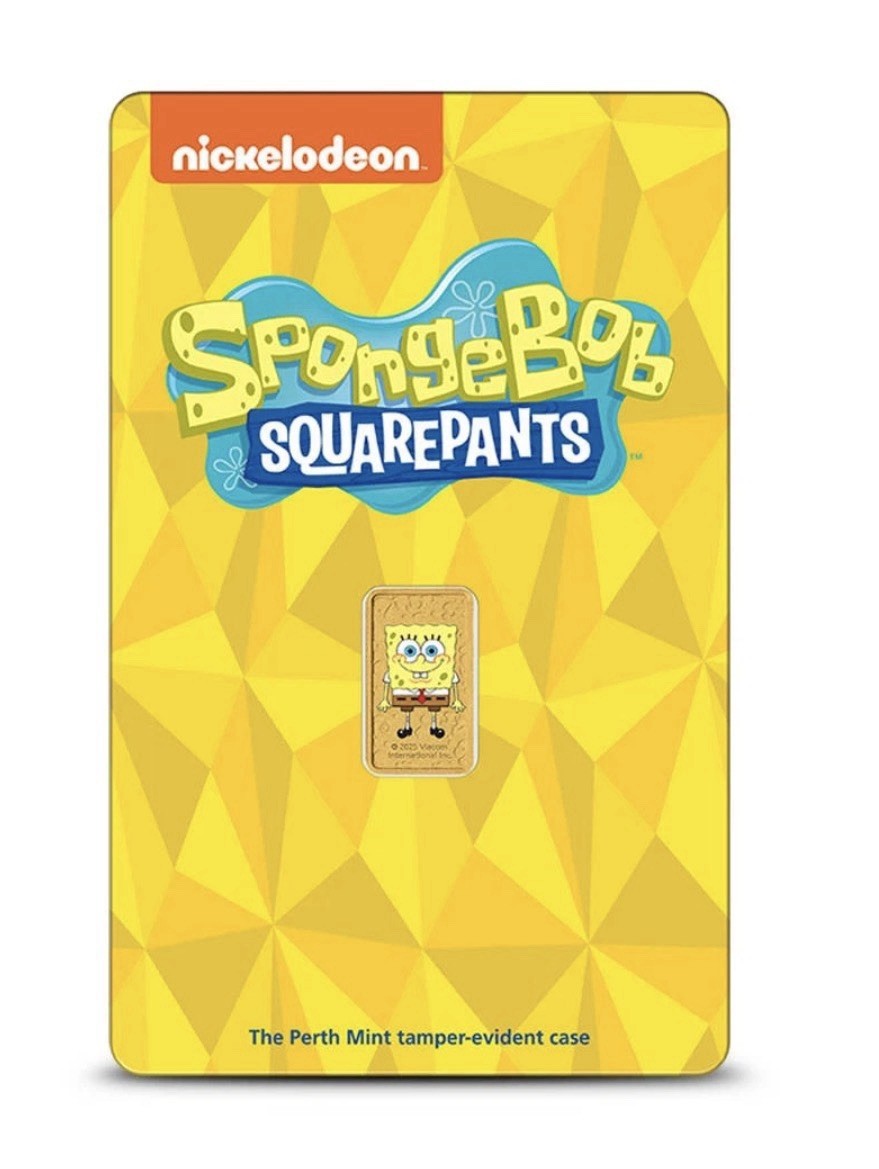 2025 SPONGEBOB SQUAREPANTS 1g 1 gram Gold Colorized Bar Perth Mint Mintage 3000