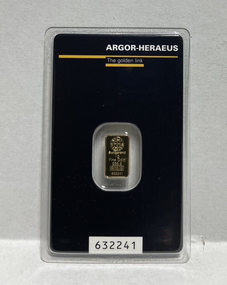 1 Gram Gold Argor Heraeus Bar 1 g .9999 Fine Gold – In Assay
