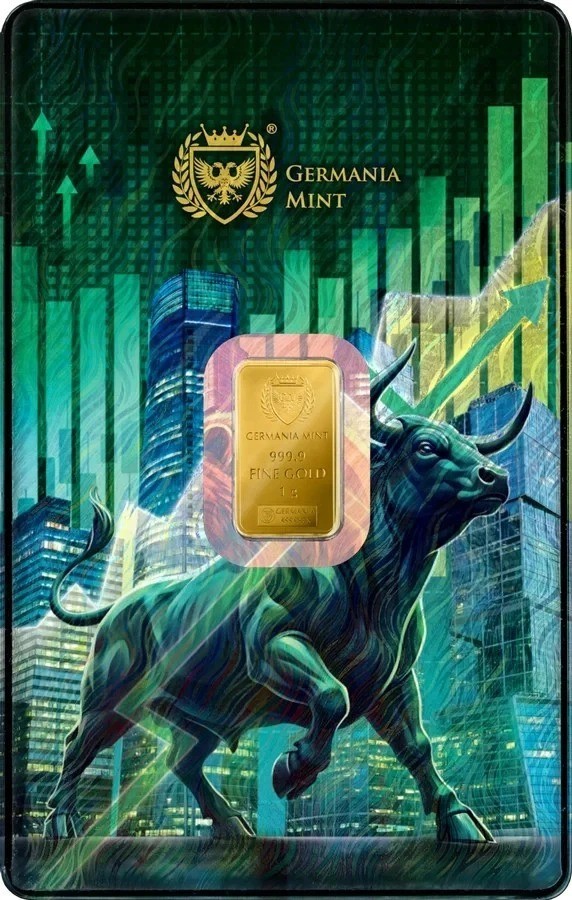 “2026 Germania Bull & Bear 1g Gold Bar .9999 – Limited 2500 Trader / Stock Gift