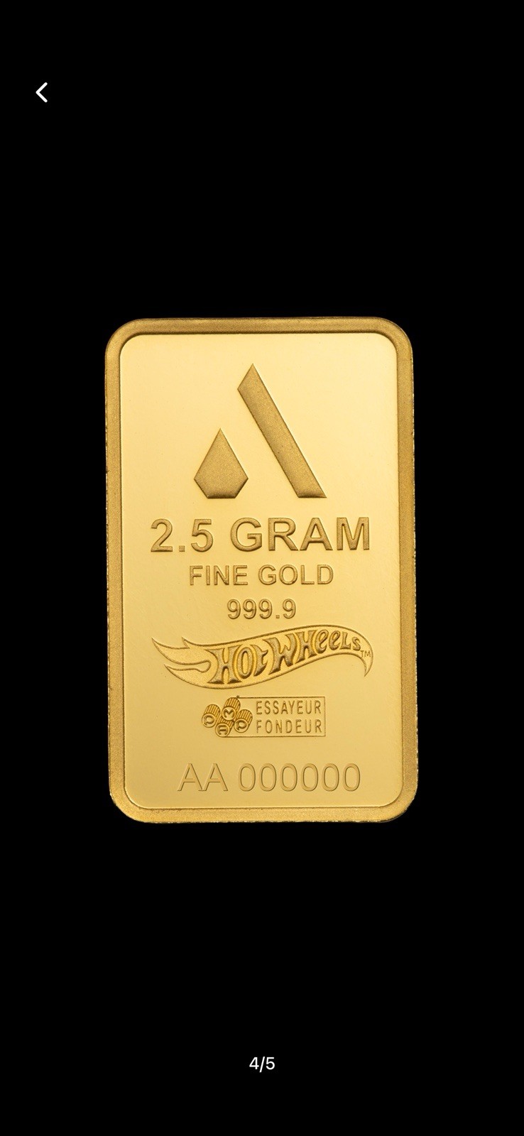 2.5 gram gold bar Hot wheels