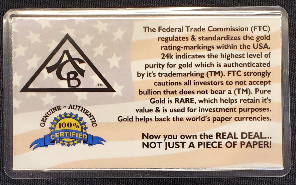1/3 GRAM SOLID GOLD BAR 24K PURE ACB PREMIUM BULLION 999.9 FINE CERTIFIED, G