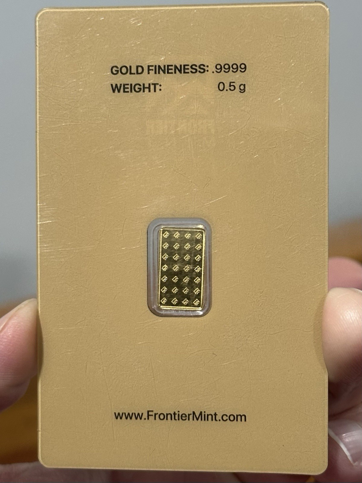 Frontier Mint 1/2 Gram .9999 Gold Bar Sealed in Assay Card Fractional Gold