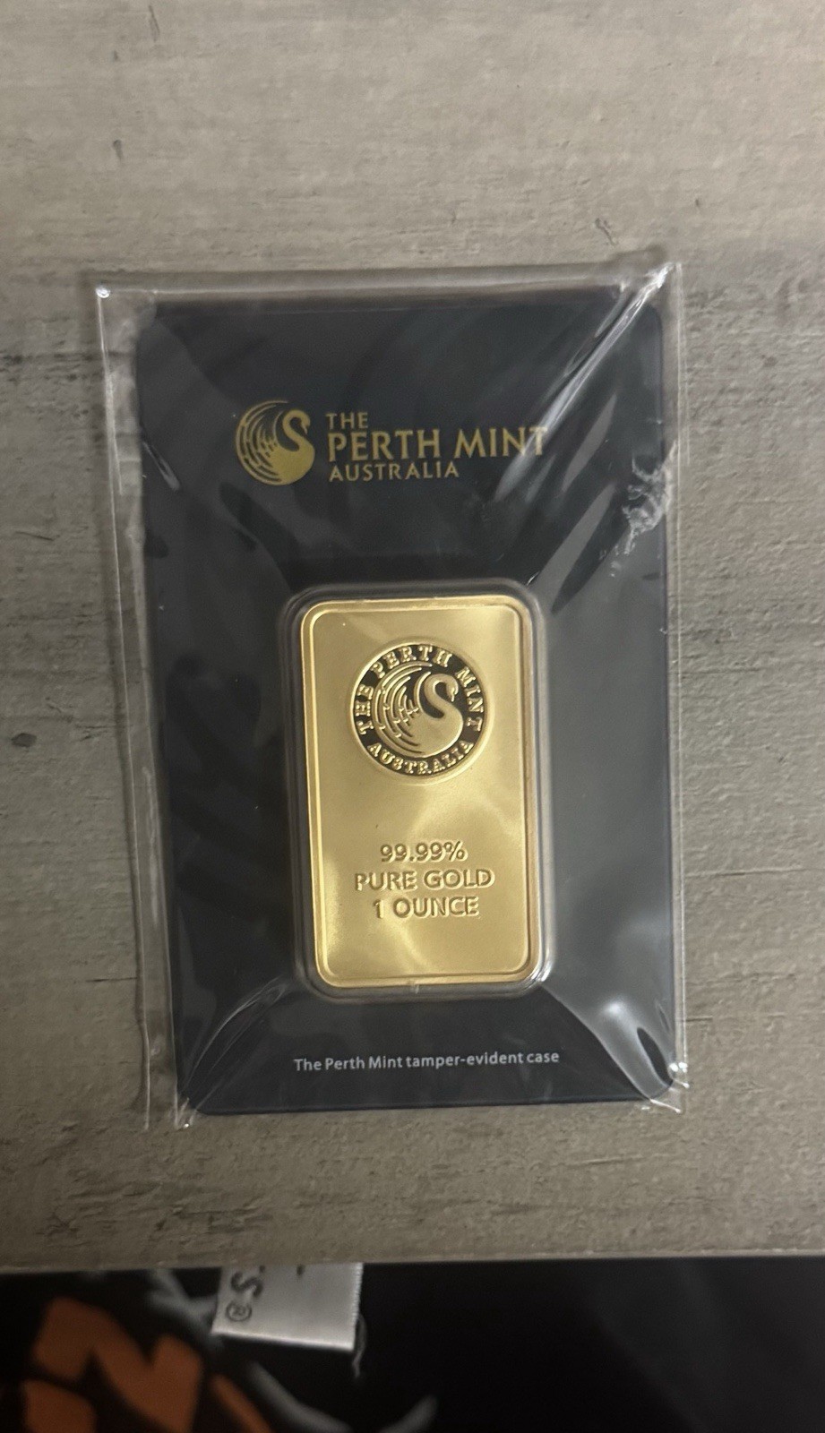 The Perth Mint Australia 1 oz 99.99% Pure Gold Minted Bar Tamper-Evident Case